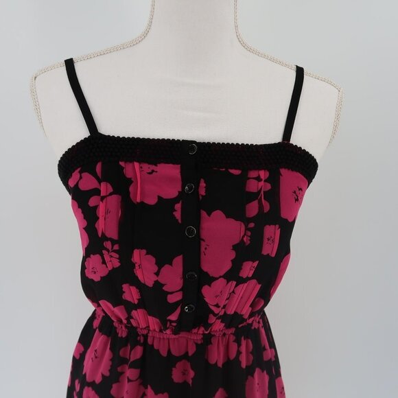 Kensie Pink Black Floral Maxi Dress Button Front XS - Picture 2 of 11